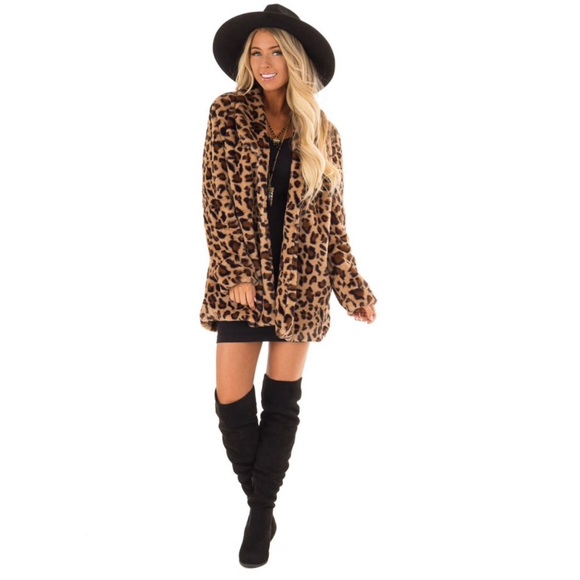 Leopard Faux Fur Jacket Coat with Pockets - Picture 2 of 6